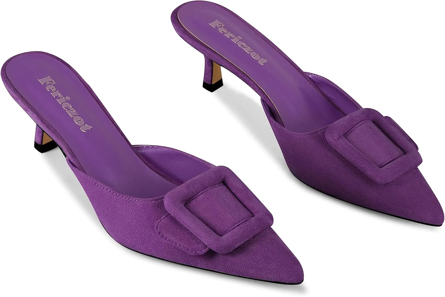 Fericzot Mule Slippers for Women,Slingback Buckle Pumps Pointed Toe Kitten Heels Shoes Slides Backless Dress Sandals