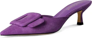 Fericzot Mule Slippers for Women,Slingback Buckle Pumps Pointed Toe Kitten Heels Shoes Slides Backless Dress Sandals