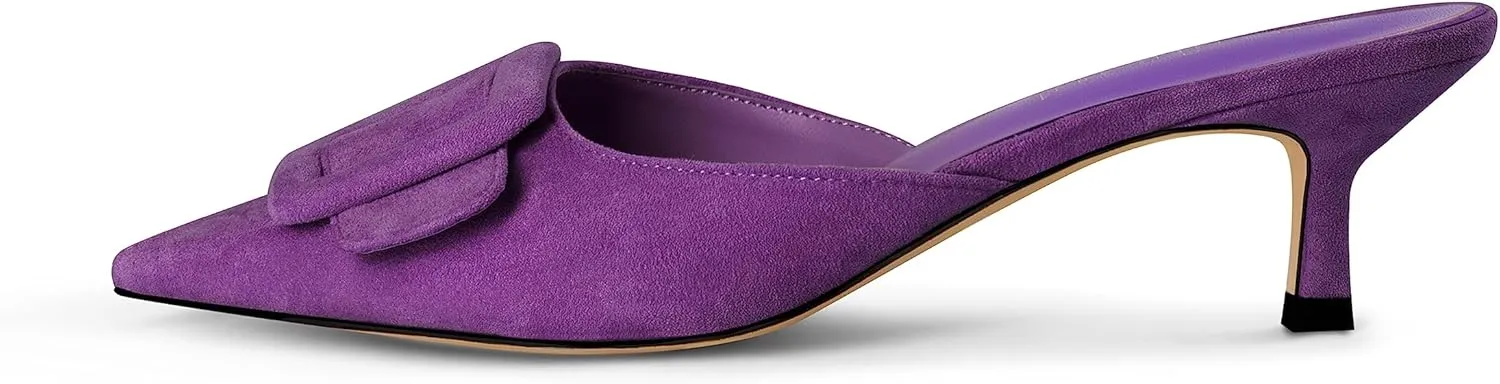Fericzot Mule Slippers for Women,Slingback Buckle Pumps Pointed Toe Kitten Heels Shoes Slides Backless Dress Sandals