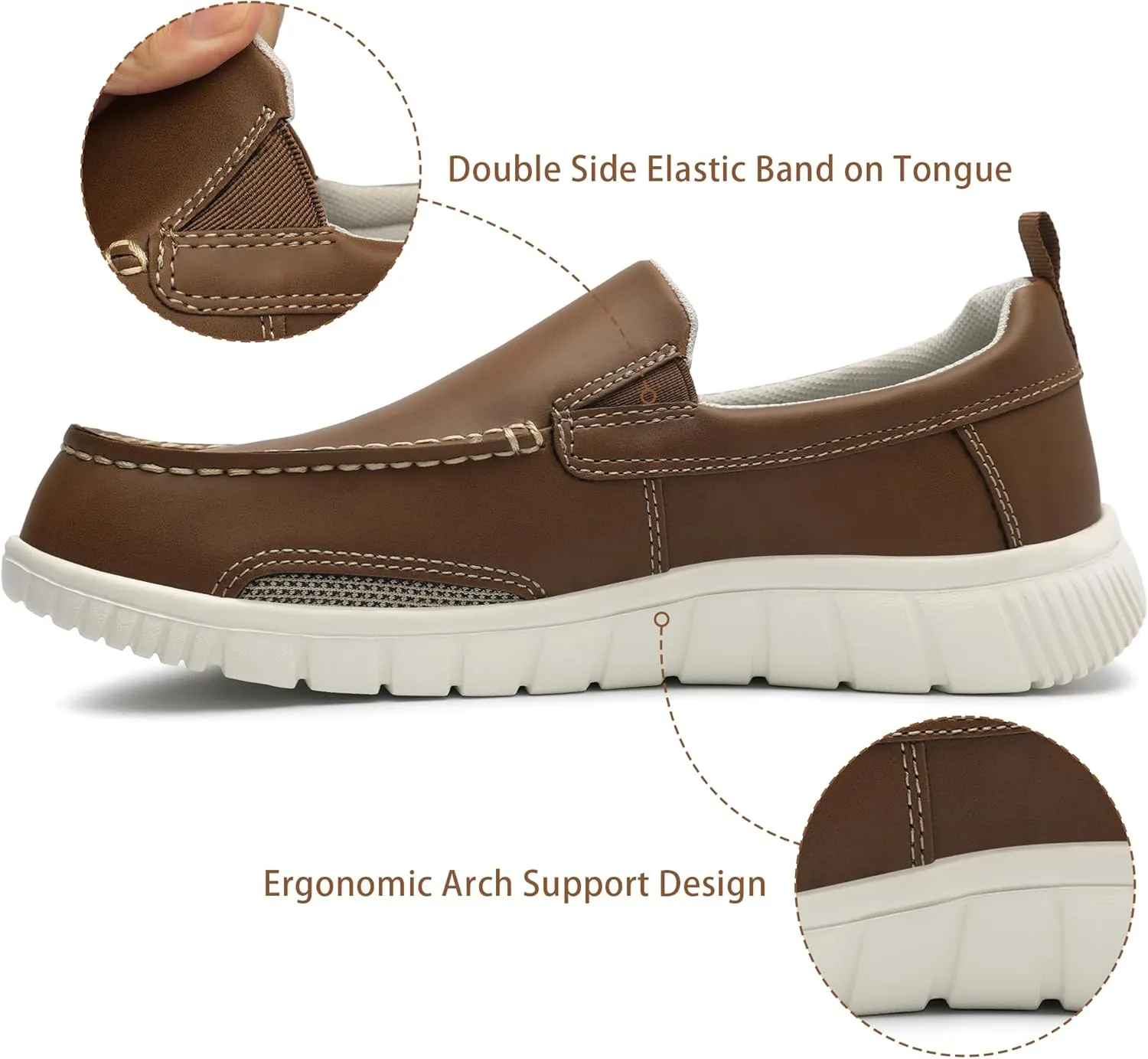 festooning Men's Loafers Arch Support Moccasin Faux Leather Slip On Loafer Comfy Lightweight Casual Vintage Flat Walking Shoes