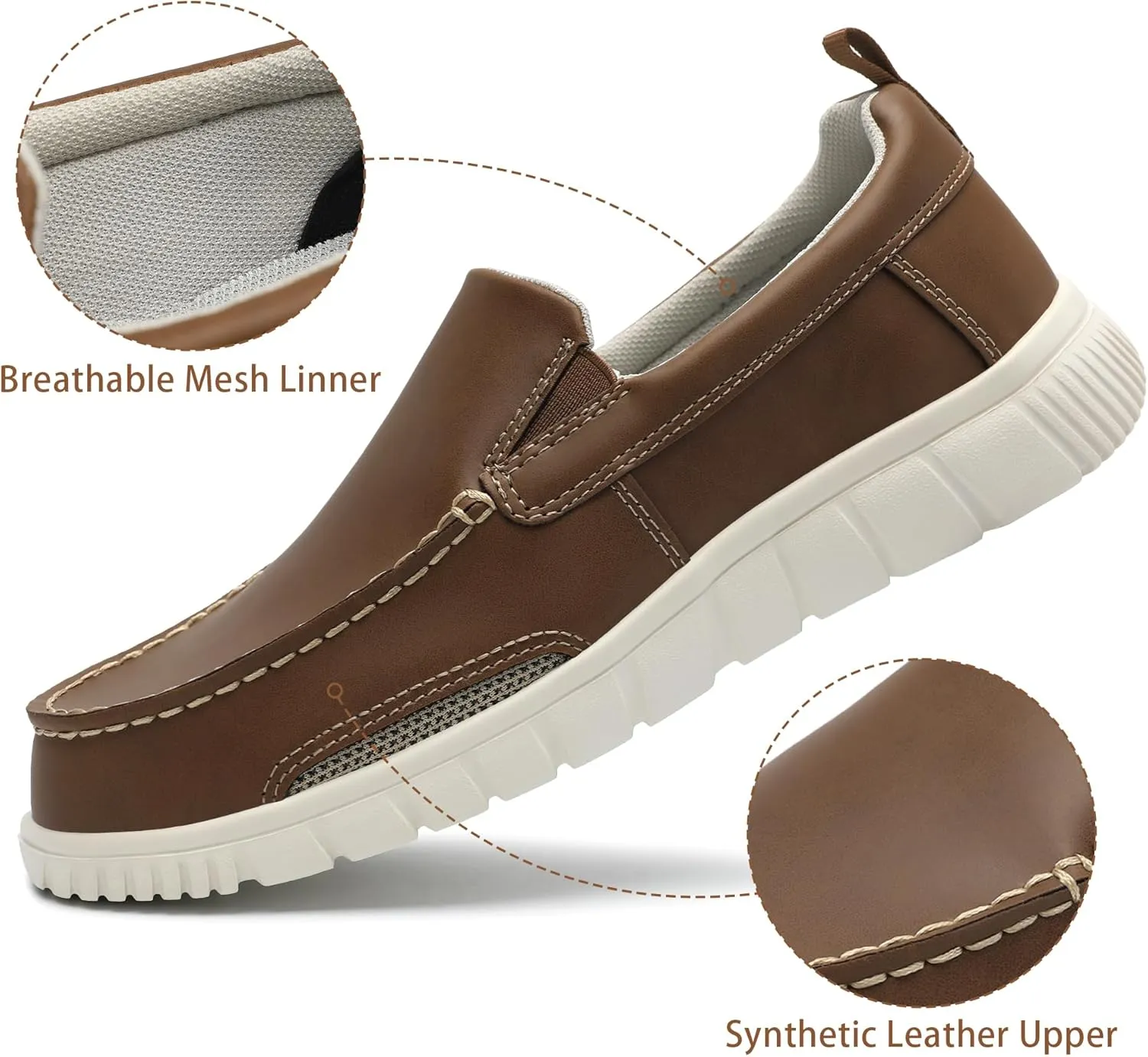 festooning Men's Loafers Arch Support Moccasin Faux Leather Slip On Loafer Comfy Lightweight Casual Vintage Flat Walking Shoes