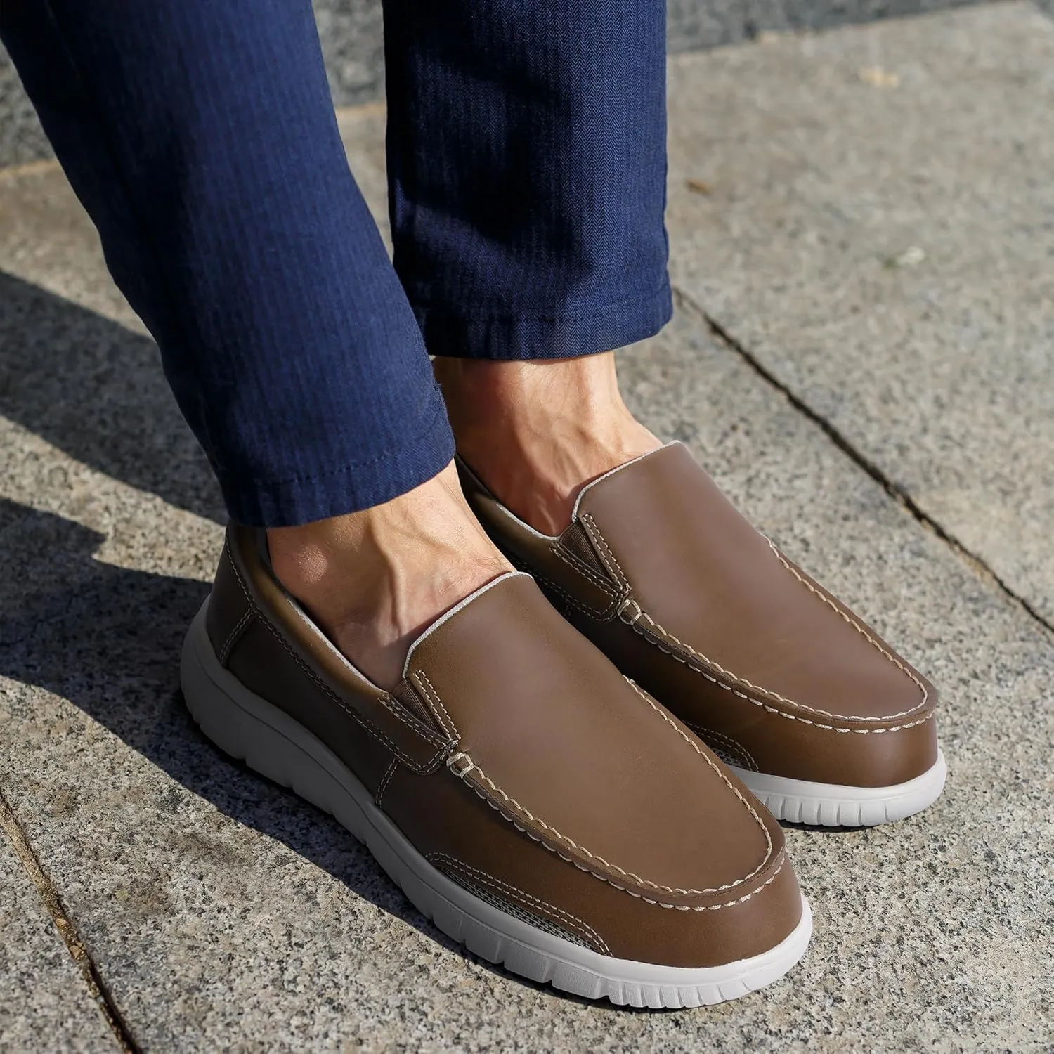 festooning Men's Loafers Arch Support Moccasin Faux Leather Slip On Loafer Comfy Lightweight Casual Vintage Flat Walking Shoes