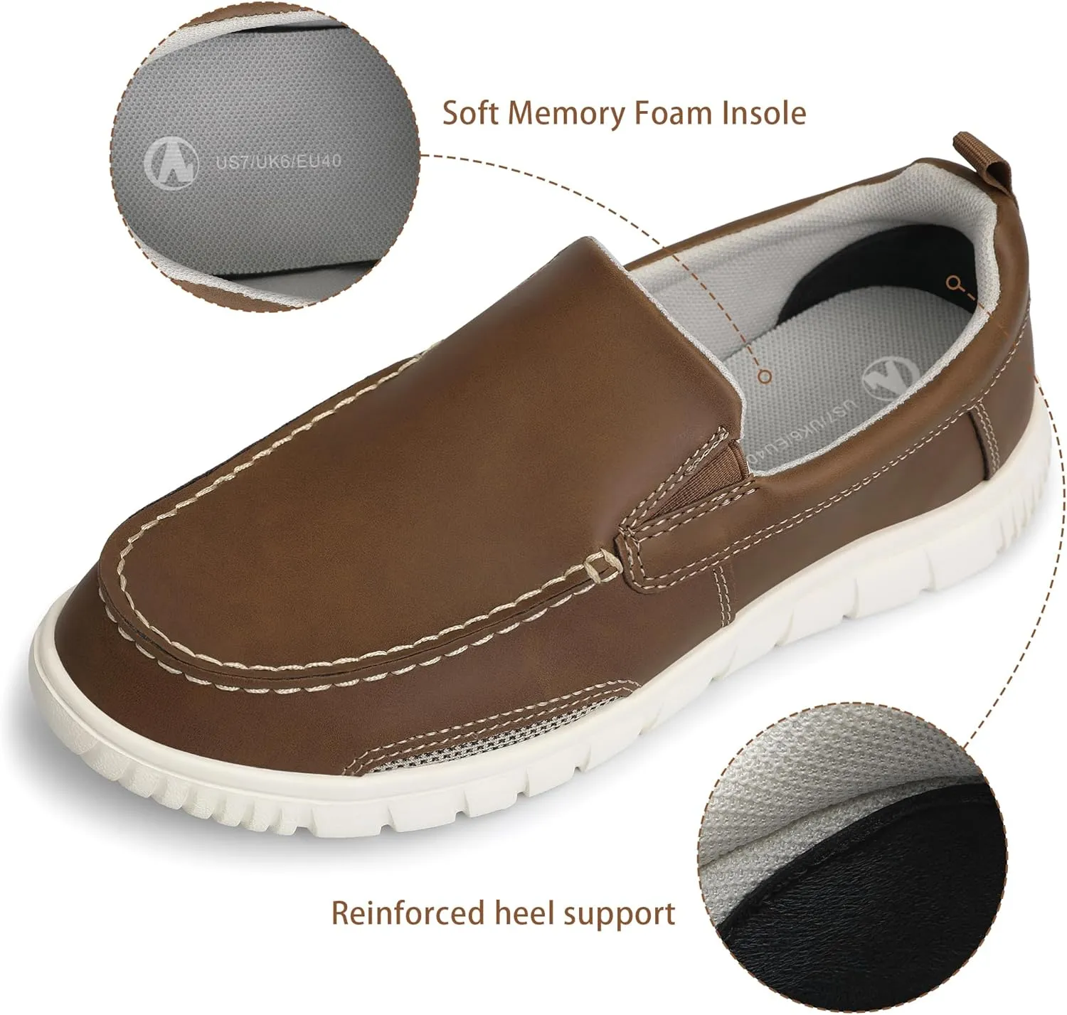 festooning Men's Loafers Arch Support Moccasin Faux Leather Slip On Loafer Comfy Lightweight Casual Vintage Flat Walking Shoes
