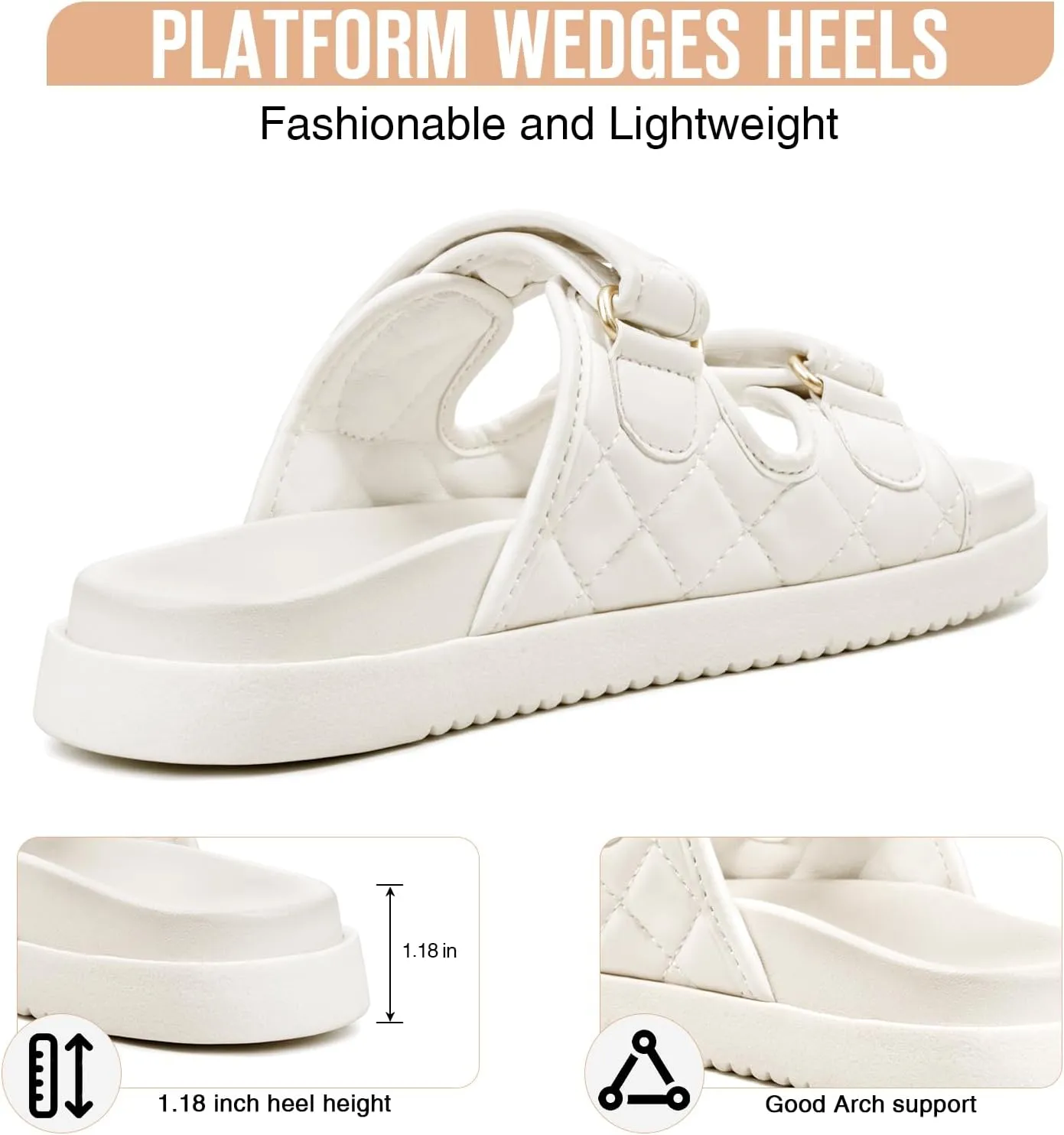 FITORY Women's Flat Sandals Classic Adjustable Double Strap with Cushioned Footbed for Summer Size 6-11