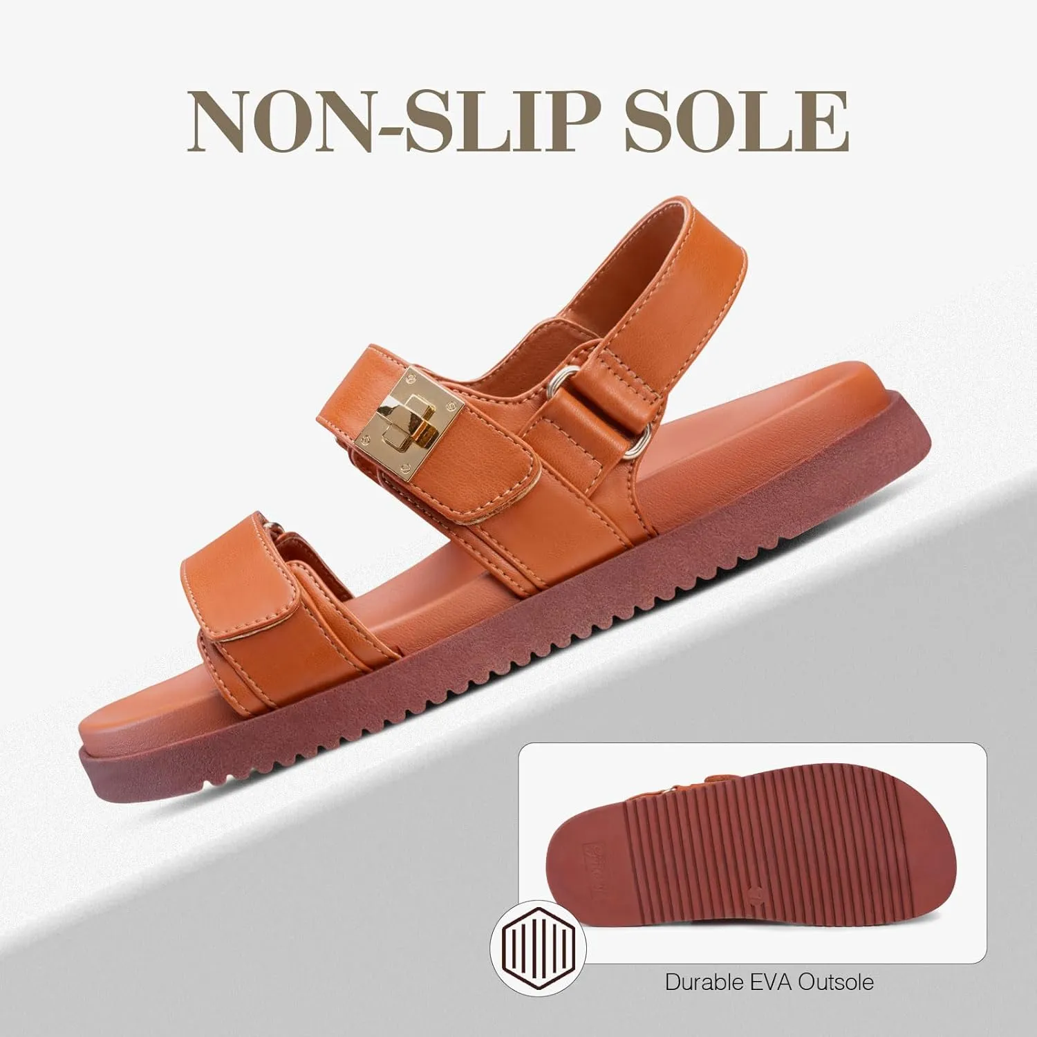 FITORY Women's Flat Sandals Classic Adjustable Double Strap with Cushioned Footbed for Summer Size 6-11