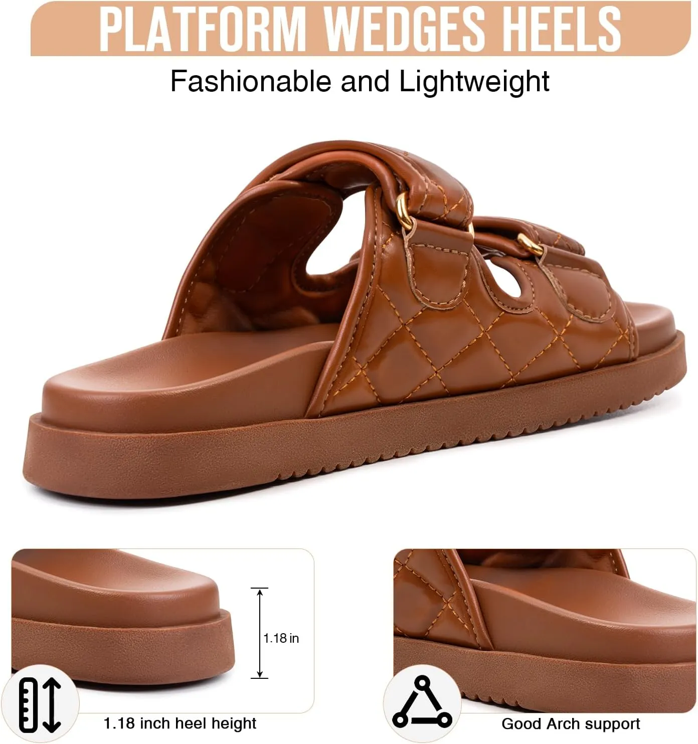 FITORY Women's Flat Sandals Classic Adjustable Double Strap with Cushioned Footbed for Summer Size 6-11