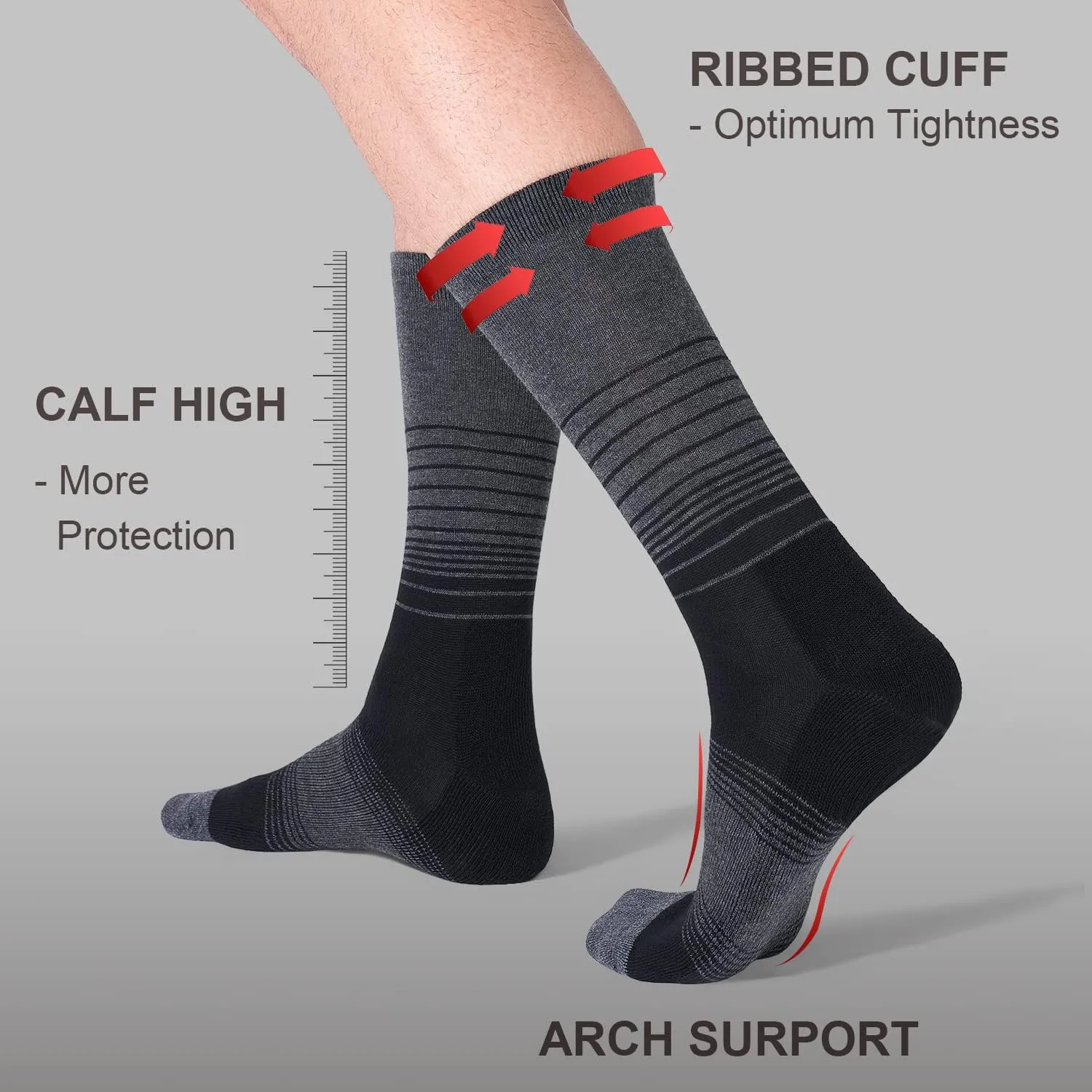 FITRELL 4 Pack Men's Merino Wool Hiking Socks, Wicking Cushioned, Warm Thermal Lightweight Boot Crew Dress Socks