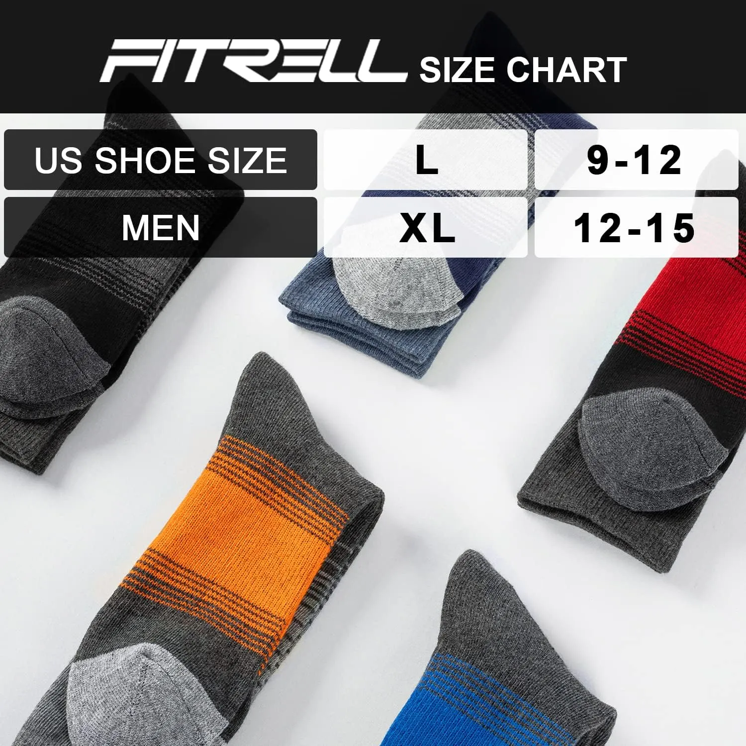 FITRELL 4 Pack Men's Merino Wool Hiking Socks, Wicking Cushioned, Warm Thermal Lightweight Boot Crew Dress Socks