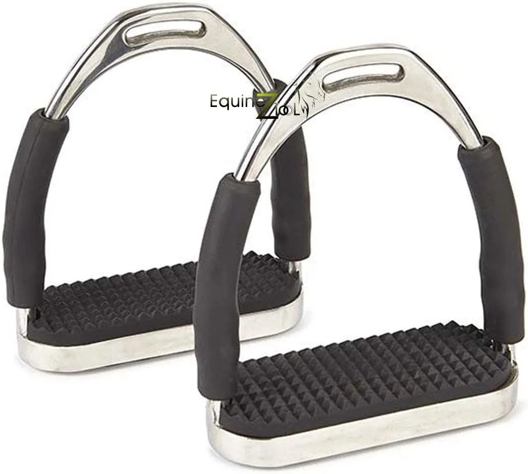 Flex Stainless English Saddle Stirrups Iron Pads Knee Ankle Stress Pain Relief (4 1/2 Inch)