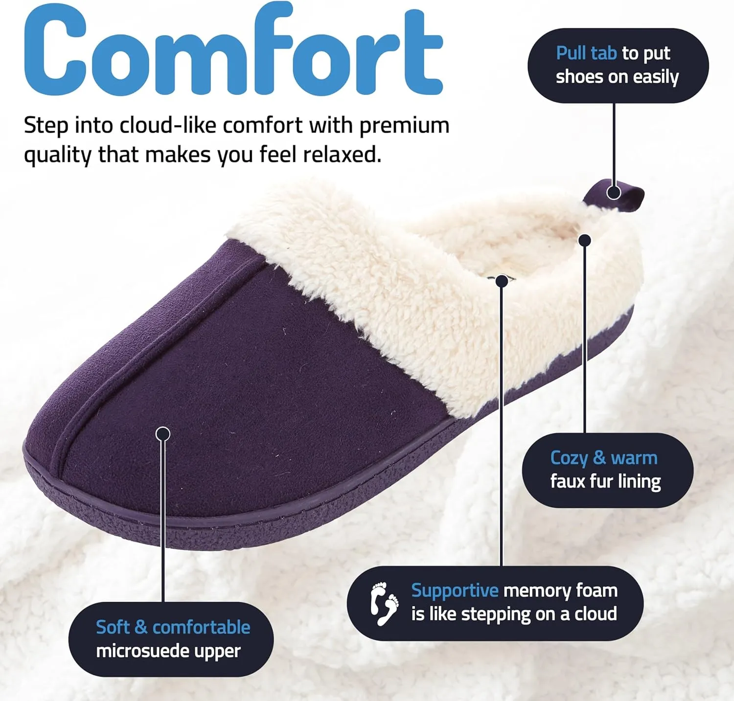 Floopi House Slippers for Women, Fur Lined Clog Womens Slippers Cozy Memory Foam with Indoor & Outdoor Anti Skid Sole