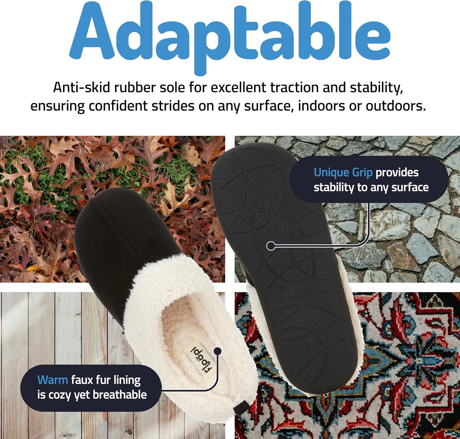 Floopi House Slippers for Women, Fur Lined Clog Womens Slippers Cozy Memory Foam with Indoor & Outdoor Anti Skid Sole