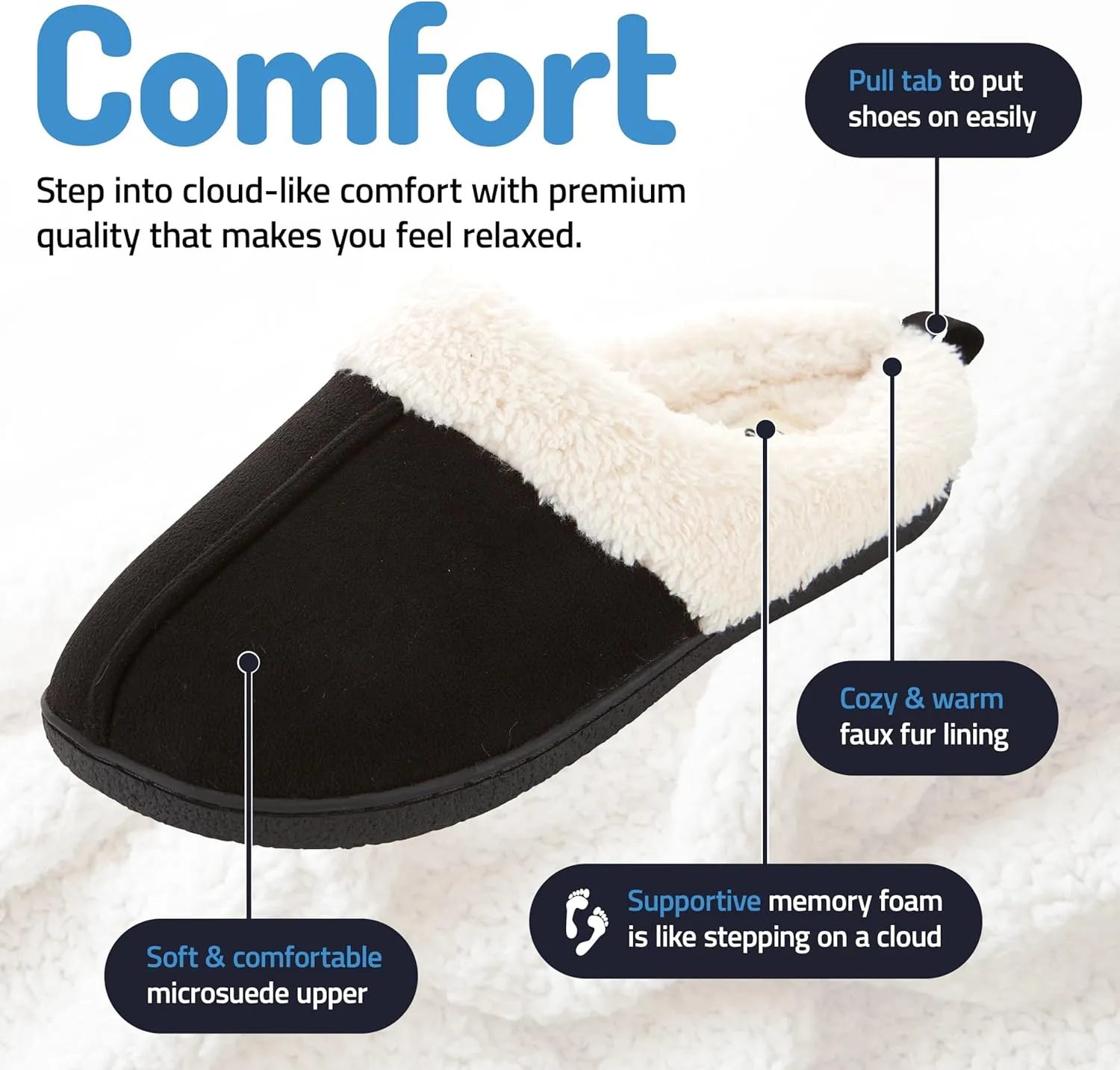 Floopi House Slippers for Women, Fur Lined Clog Womens Slippers Cozy Memory Foam with Indoor & Outdoor Anti Skid Sole