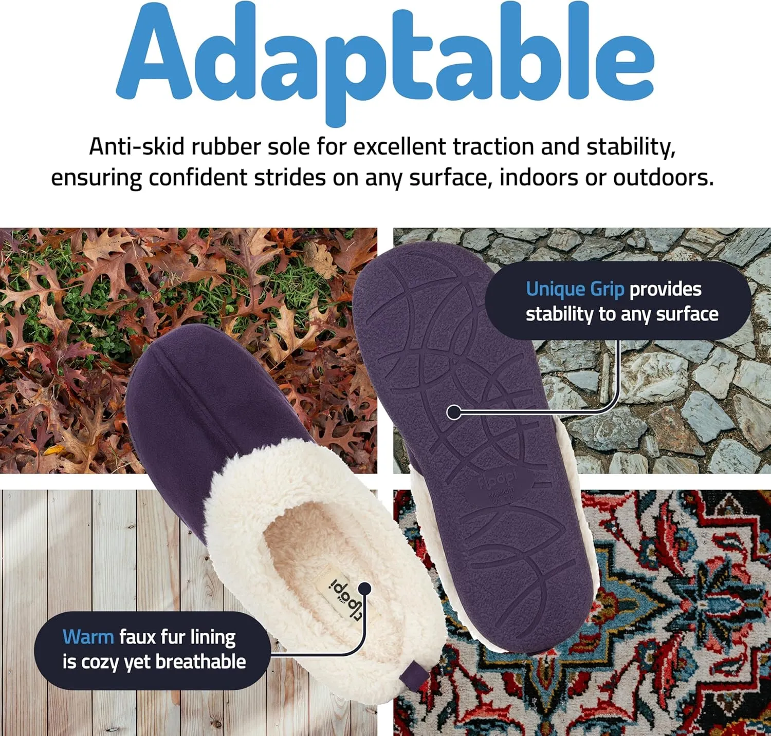 Floopi House Slippers for Women, Fur Lined Clog Womens Slippers Cozy Memory Foam with Indoor & Outdoor Anti Skid Sole