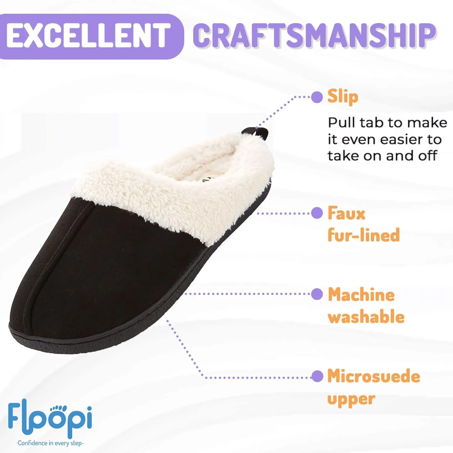 Floopi House Slippers for Women, Fur Lined Clog Womens Slippers Cozy Memory Foam with Indoor & Outdoor Anti Skid Sole