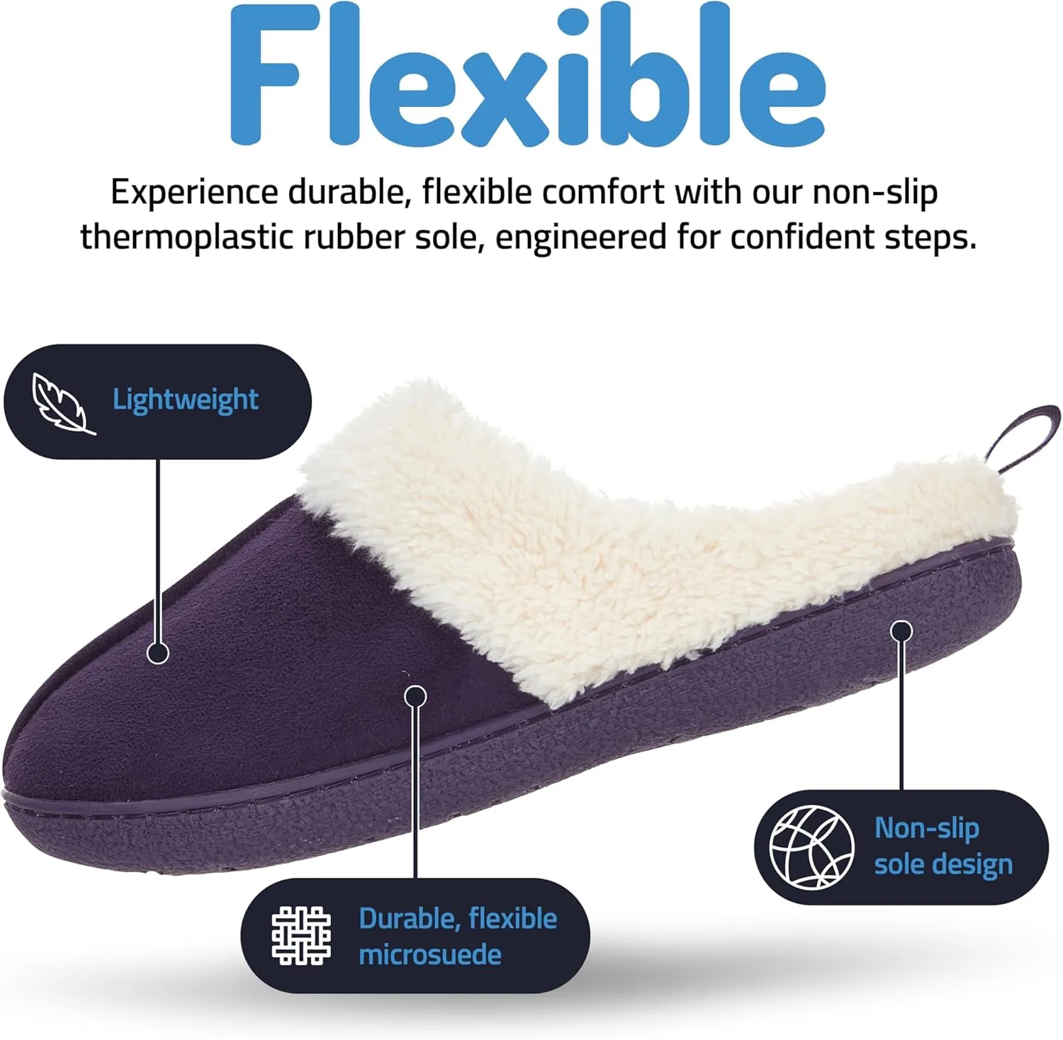 Floopi House Slippers for Women, Fur Lined Clog Womens Slippers Cozy Memory Foam with Indoor & Outdoor Anti Skid Sole