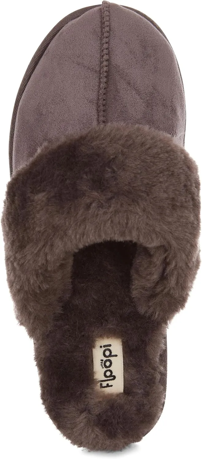 Floopi House Slippers for Women, Vegan Leather EVA Scuff Womens Slippers Cozy Memory Foam with Indoor & Outdoor Anti Skid Sole