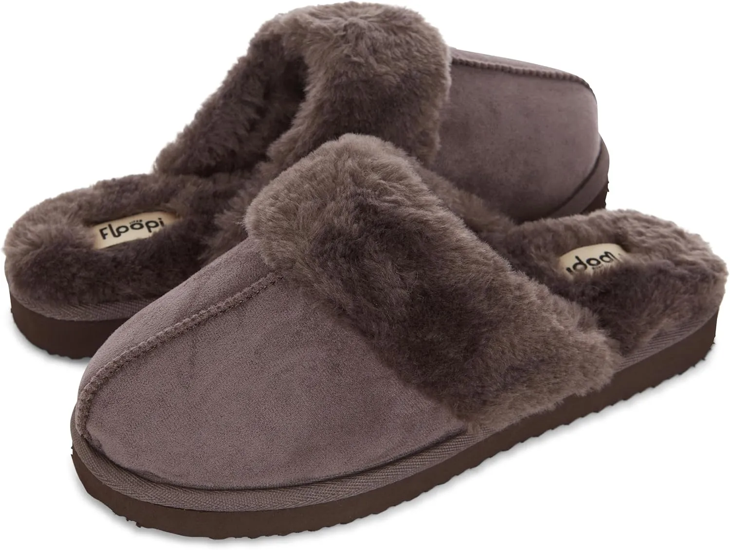 Floopi House Slippers for Women, Vegan Leather EVA Scuff Womens Slippers Cozy Memory Foam with Indoor & Outdoor Anti Skid Sole