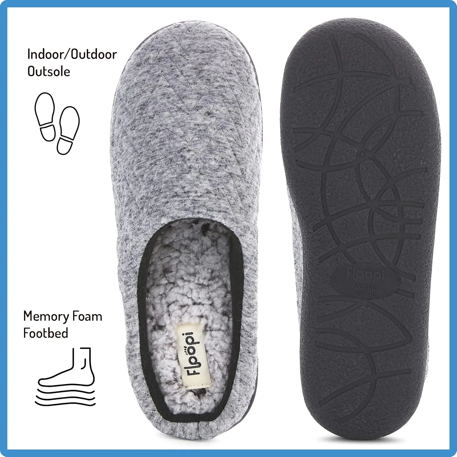 Floopi Slippers for Women Indoor Outdoor Faux Sherpa Fur W/Warm Fleece Lined Clog Slipper W/Memory Foam