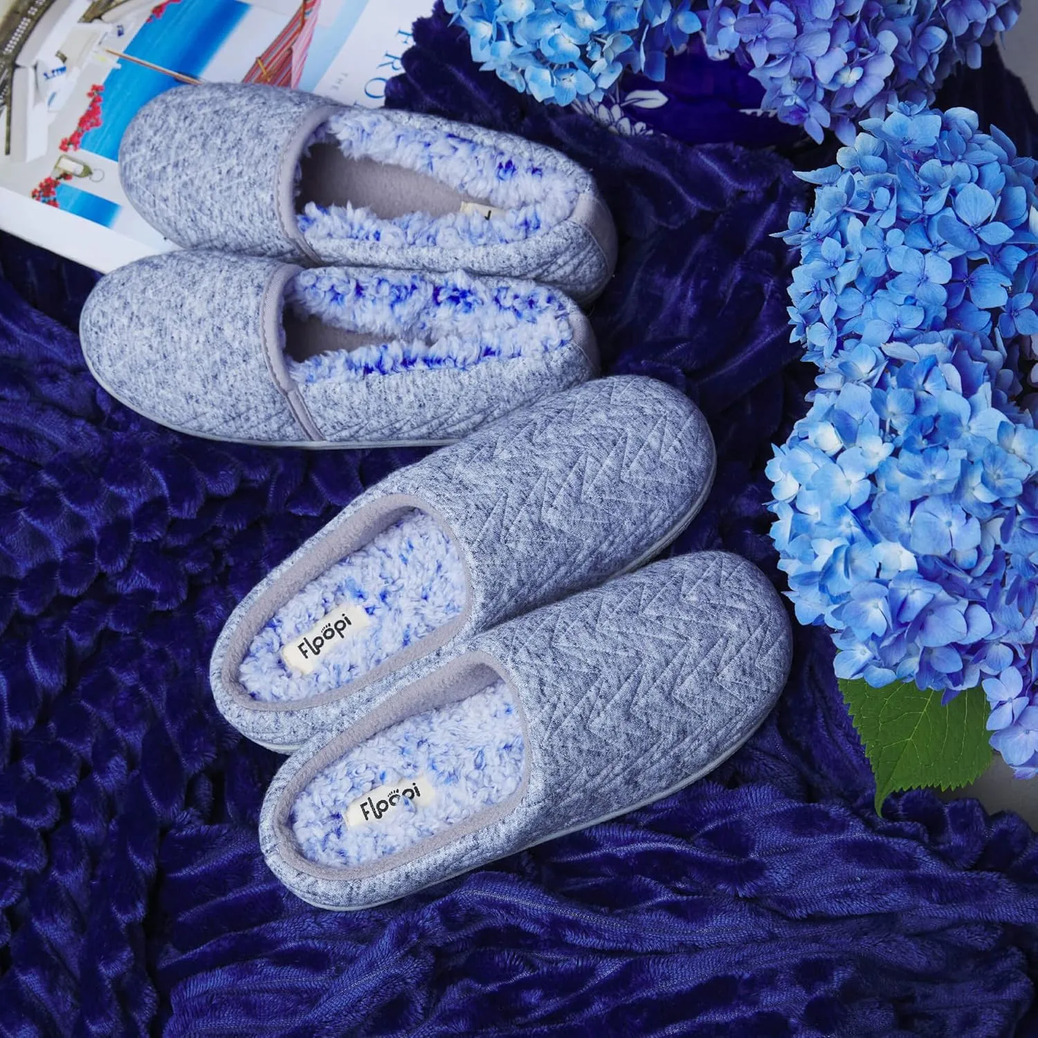 Floopi Slippers for Women Indoor Outdoor Faux Sherpa Fur W/Warm Fleece Lined Clog Slipper W/Memory Foam