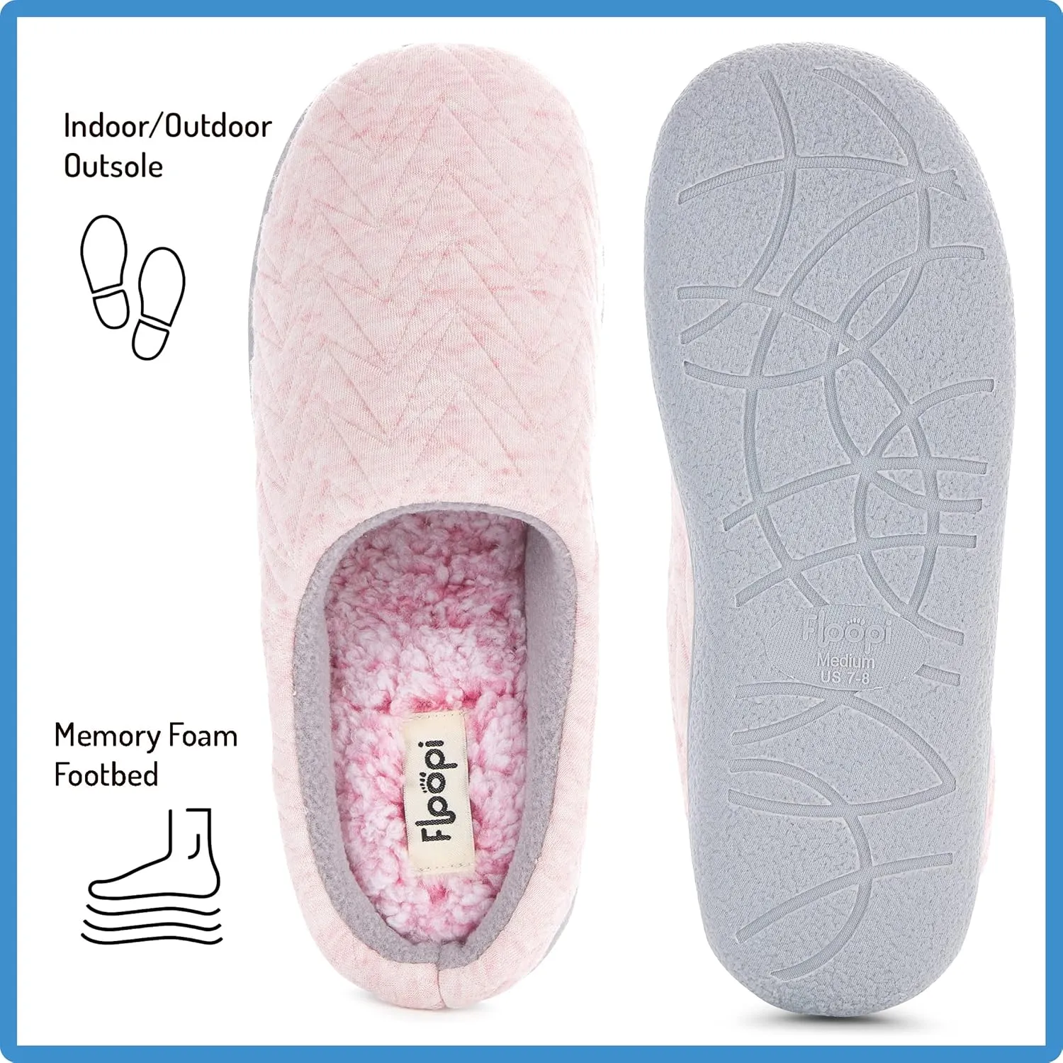 Floopi Slippers for Women Indoor Outdoor Faux Sherpa Fur W/Warm Fleece Lined Clog Slipper W/Memory Foam