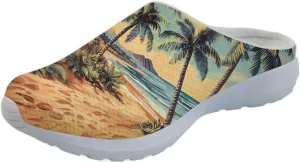 Forchrinse Blue Hibiscus Women’s Mesh Slip on Mule Sneakers Walking Clog Shoes Lightweight Breathable