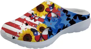 Forchrinse Blue Palm Tree Womens Slip on Clog Mule Walking Sneaker Mesh Soft Arch Support Slipper Work Nursing Shoes Lightweight
