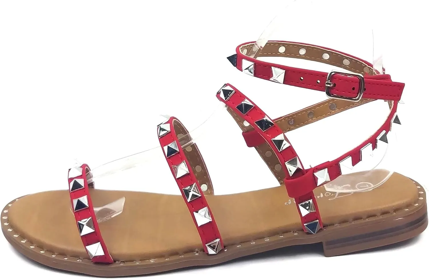 Forever Link Womens Flat Studded Over the Toe Strap Sandals