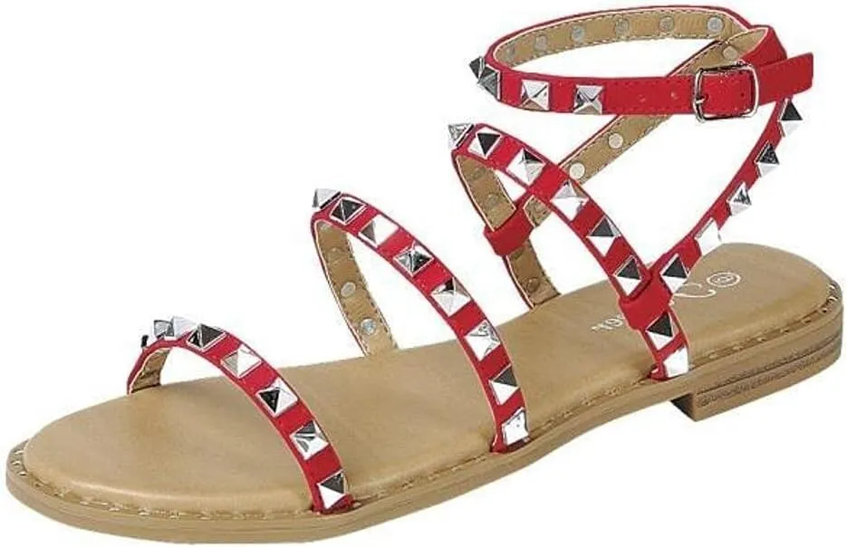 Forever Link Womens Flat Studded Over the Toe Strap Sandals