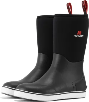 Furuian Men's Deck Boots Mid Calf Fishing Boots Rubber Boots for Men Waterproof Work Boots Longshore Durable Anti Slip Rain Boots