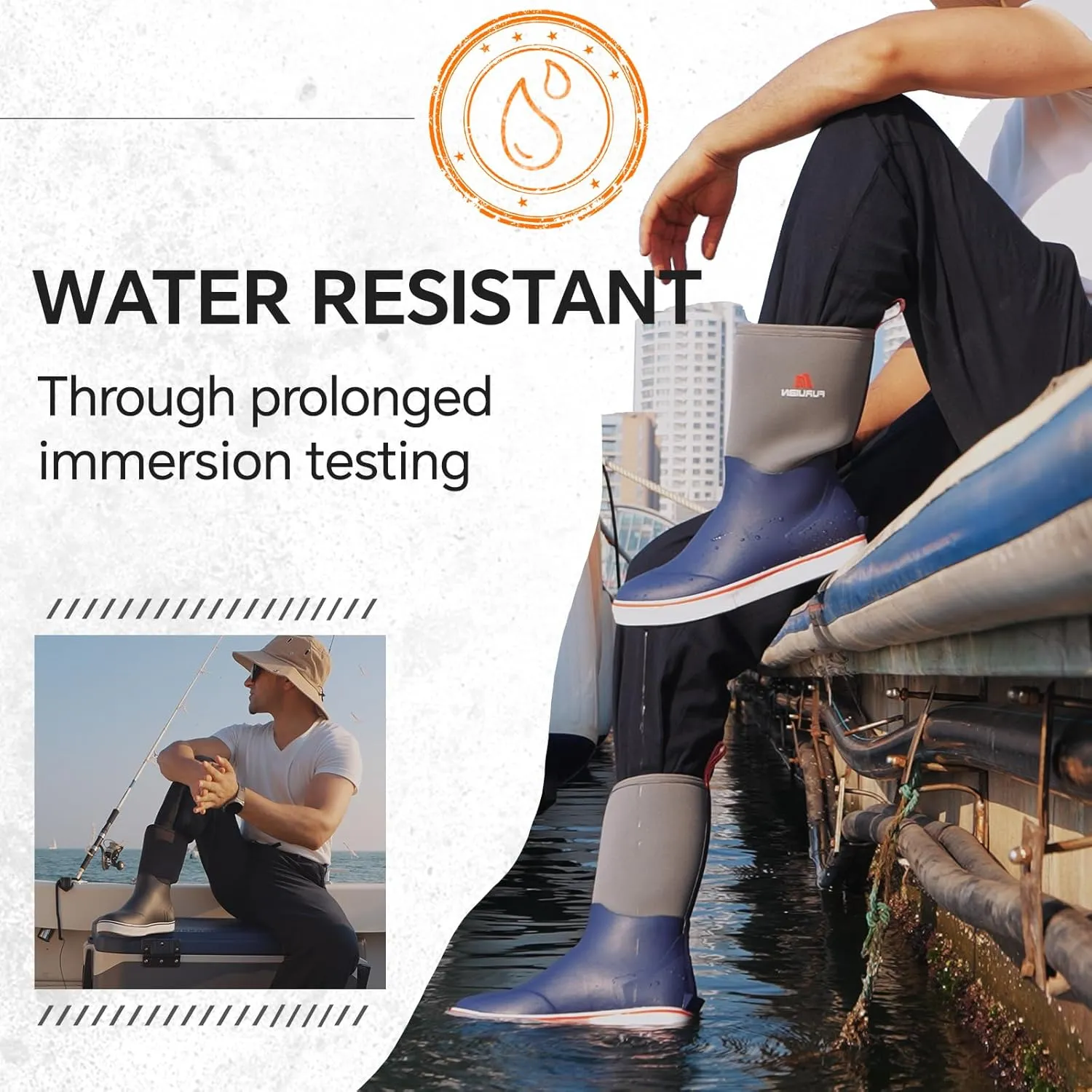 Furuian Men's Deck Boots Mid Calf Fishing Boots Rubber Boots for Men Waterproof Work Boots Longshore Durable Anti Slip Rain Boots