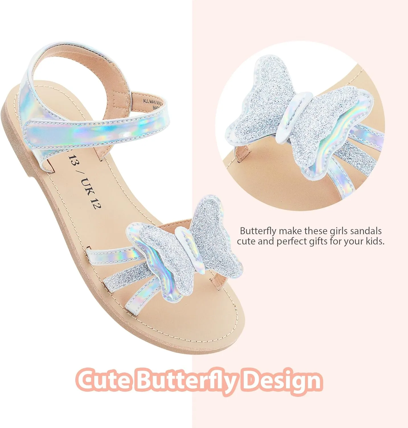 Girls Pink Flat Sandals for Girls, Shiny Princess Wedding Party Shoes