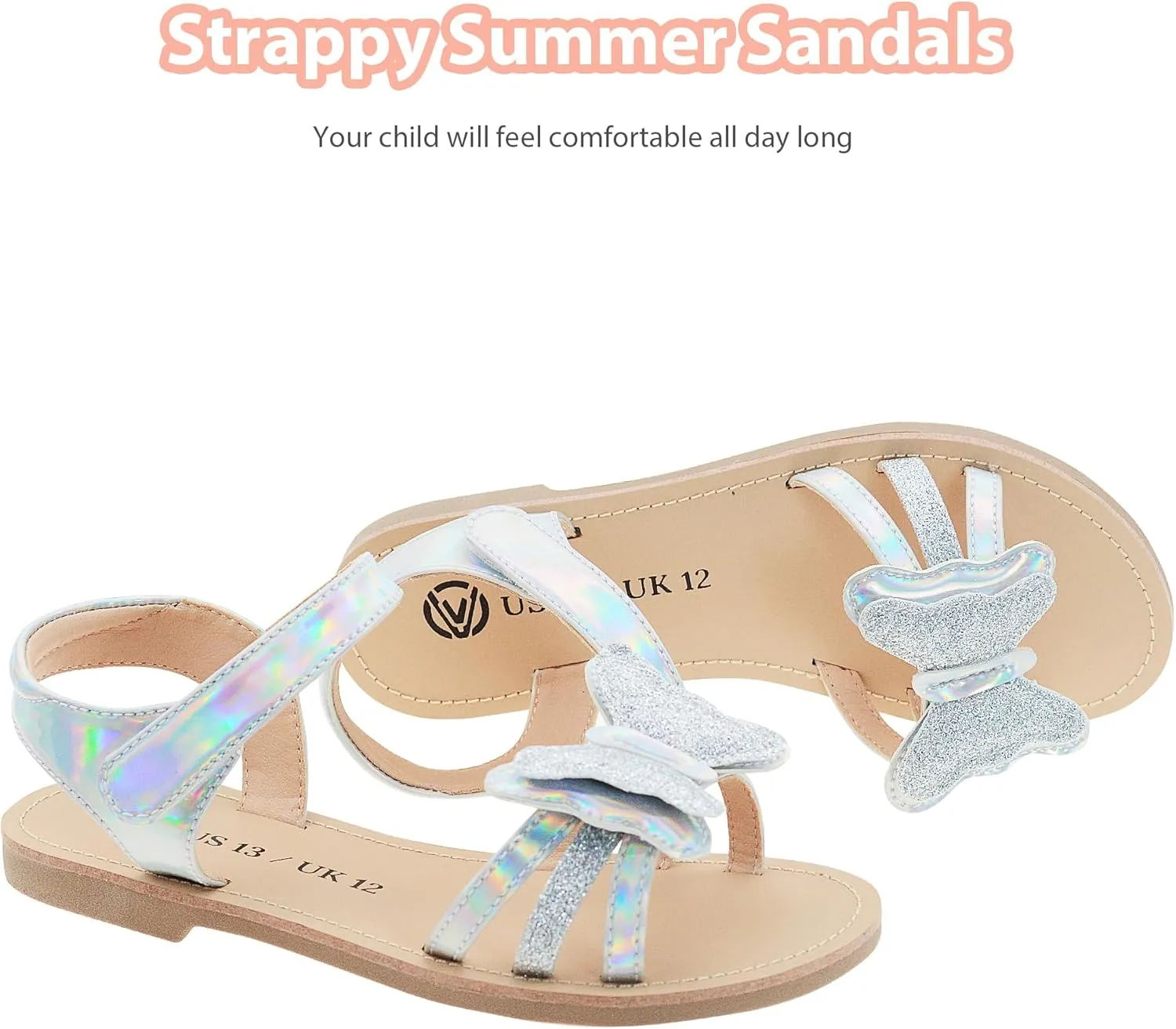 Girls Pink Flat Sandals for Girls, Shiny Princess Wedding Party Shoes