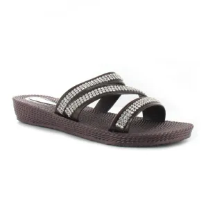 Grace: Women's Diamante Cross Over Strap Flat Sandals - Brown