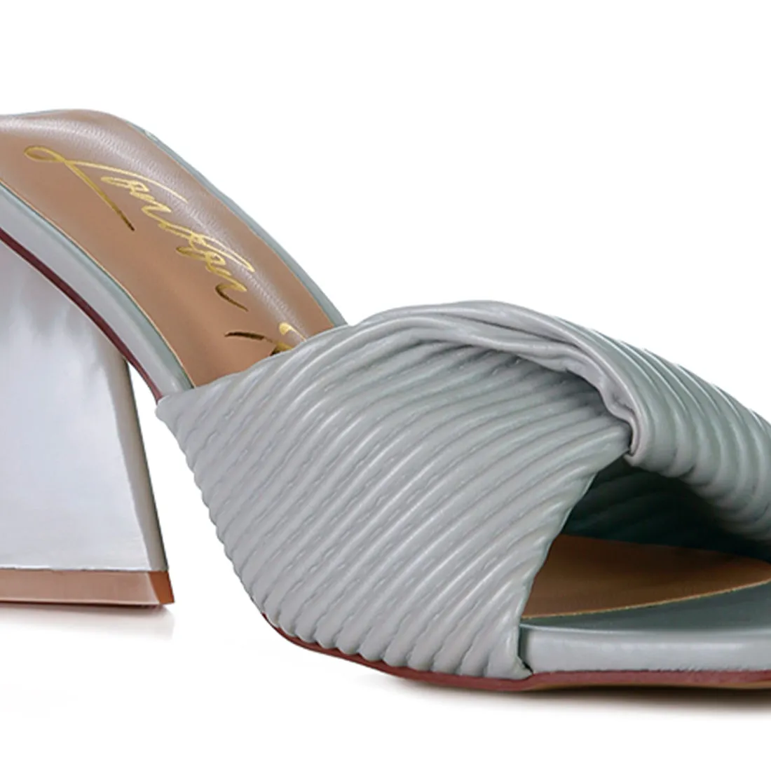 Grey Twist Strap Block Sandals