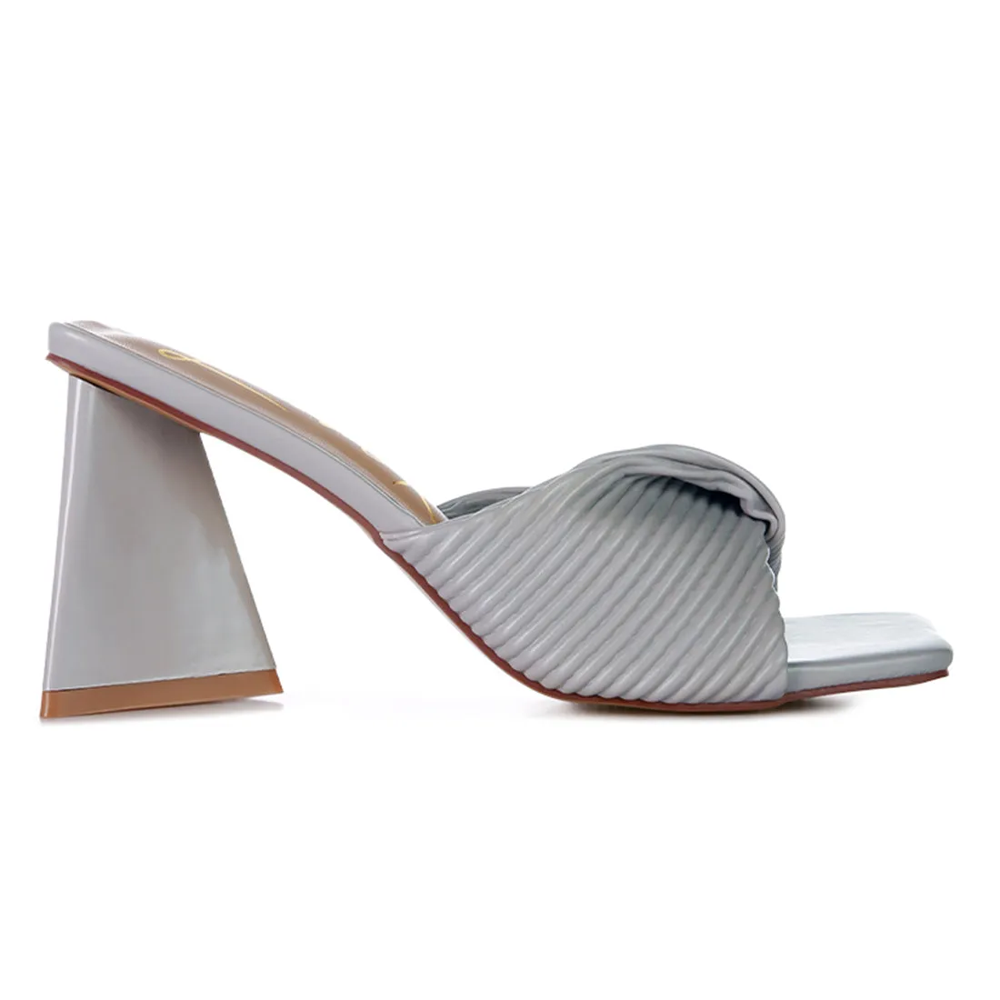 Grey Twist Strap Block Sandals