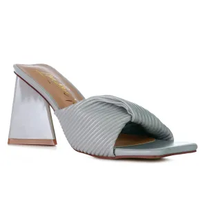 Grey Twist Strap Block Sandals