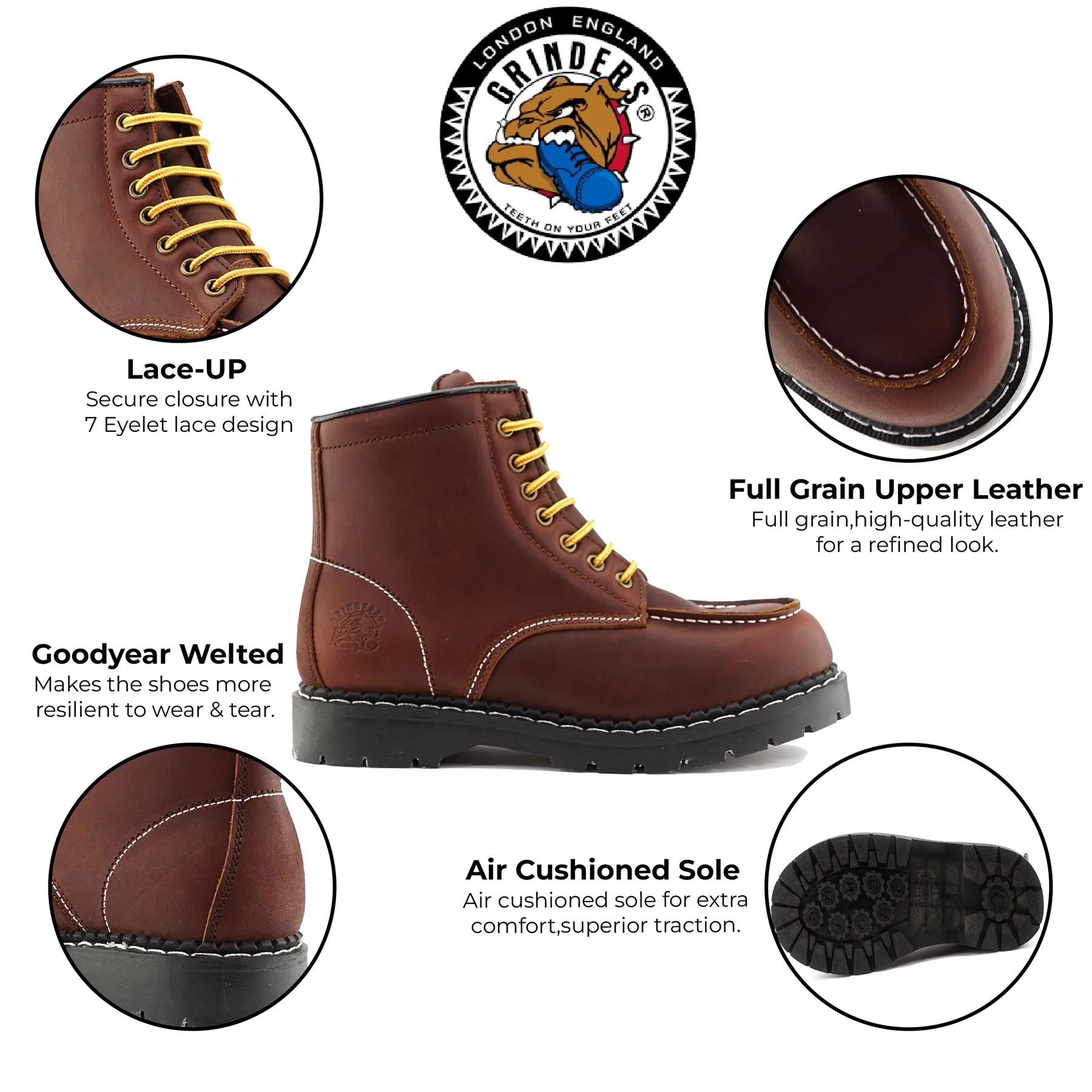 Grinders Unisex Burgundy Leather Western Vintage Indy Boots - Ryan ACS