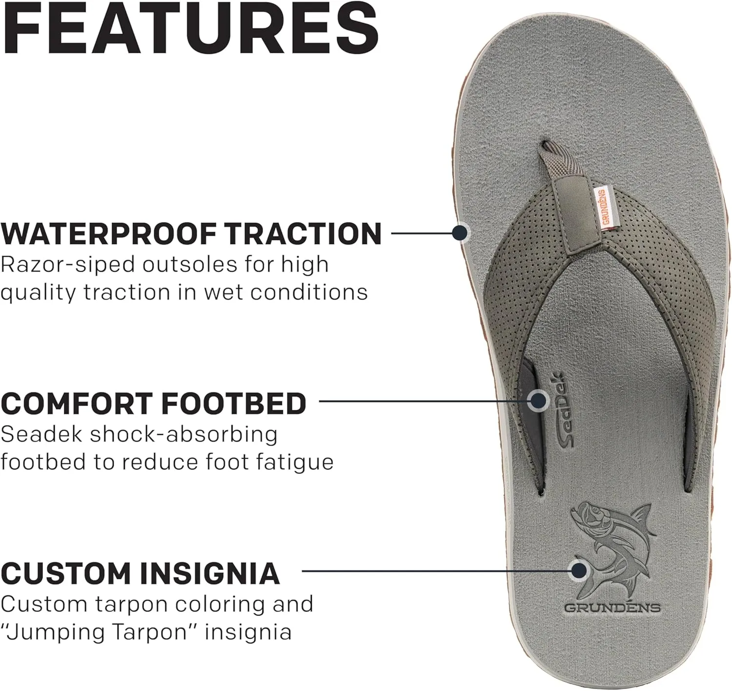 Grundens Species Sandal - Water Friendly Shoe & Wet Grip Sole, Ultra Cushioned Flip Flop, Gamefish Species Inspired