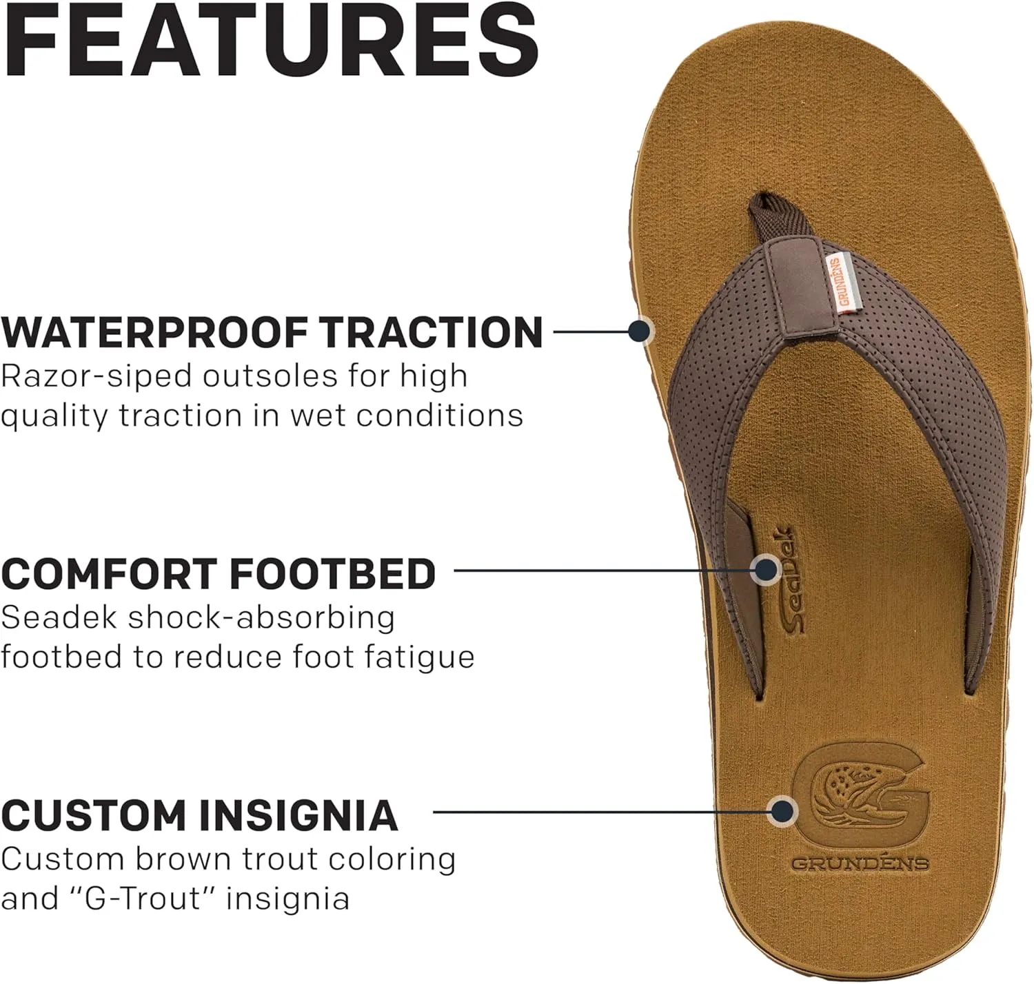 Grundens Species Sandal - Water Friendly Shoe & Wet Grip Sole, Ultra Cushioned Flip Flop, Gamefish Species Inspired