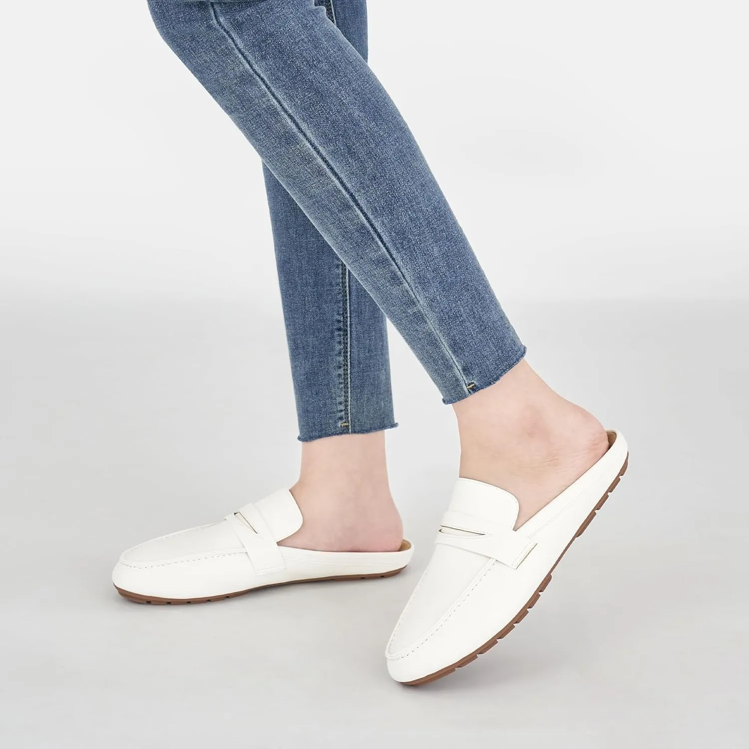 HARENCE Mules for Women Flats Shoes: Comfortable Dressy Round Toe Backless Mule Slides Casual Walking Slip On Work Loafers