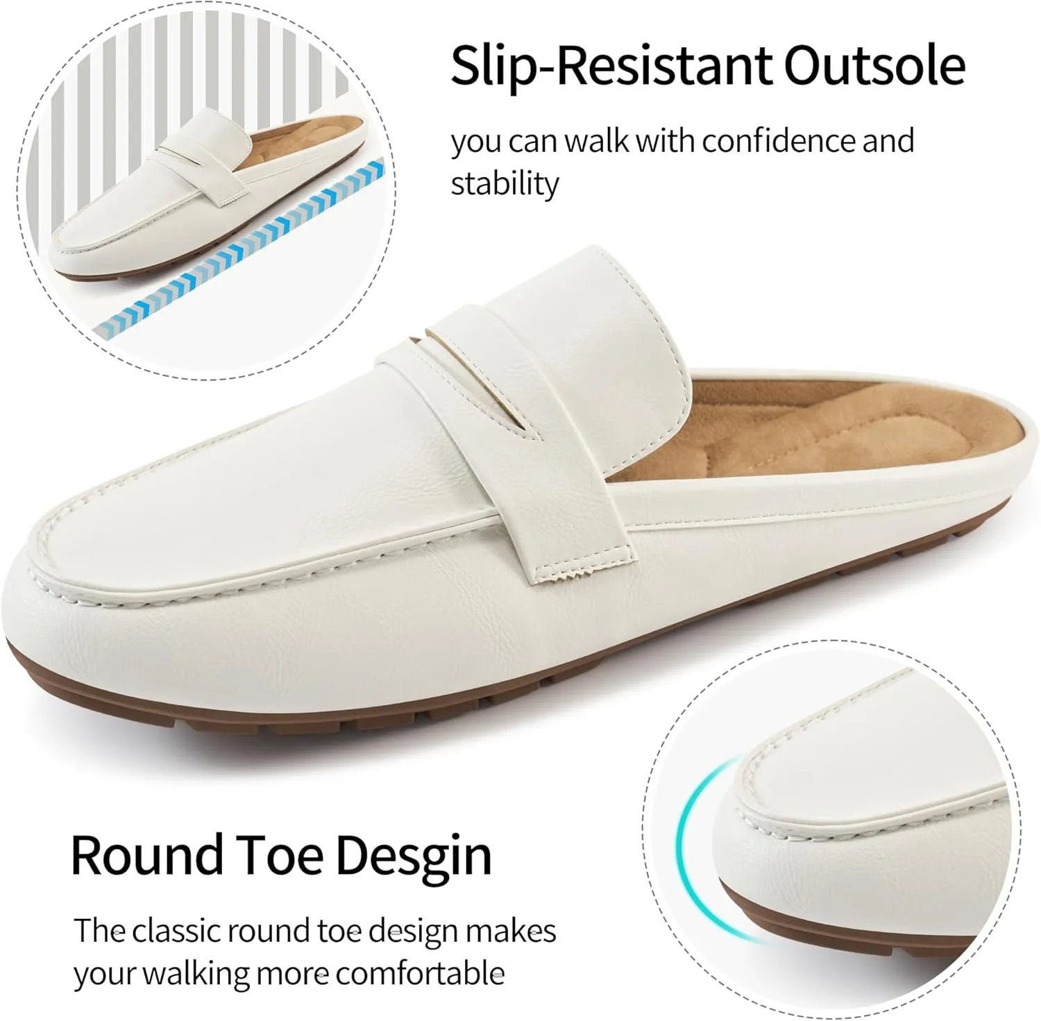 HARENCE Mules for Women Flats Shoes: Comfortable Dressy Round Toe Backless Mule Slides Casual Walking Slip On Work Loafers