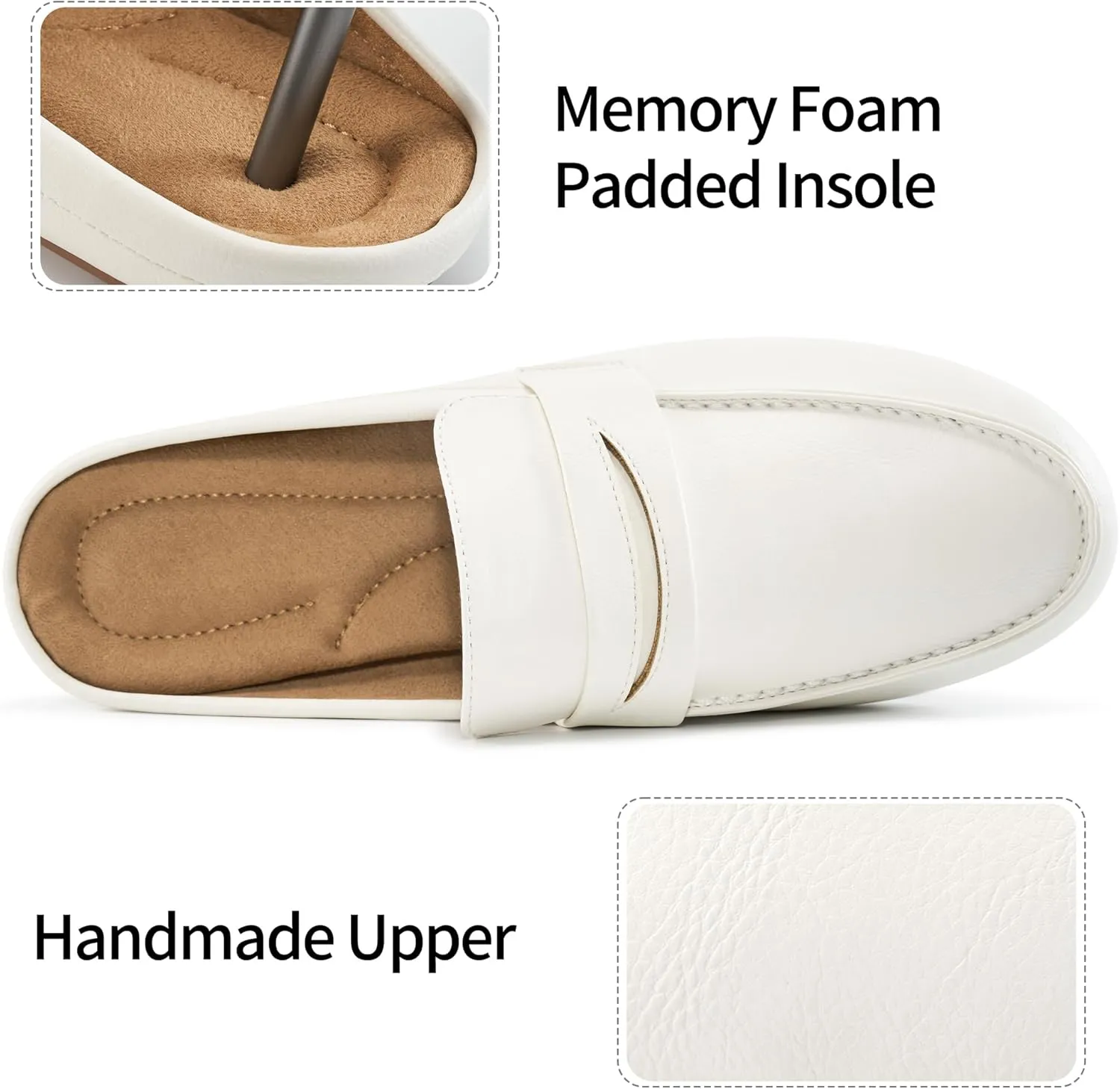 HARENCE Mules for Women Flats Shoes: Comfortable Dressy Round Toe Backless Mule Slides Casual Walking Slip On Work Loafers