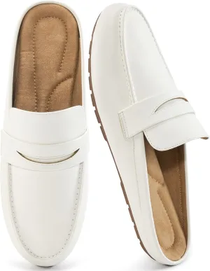 HARENCE Mules for Women Flats Shoes: Comfortable Dressy Round Toe Backless Mule Slides Casual Walking Slip On Work Loafers