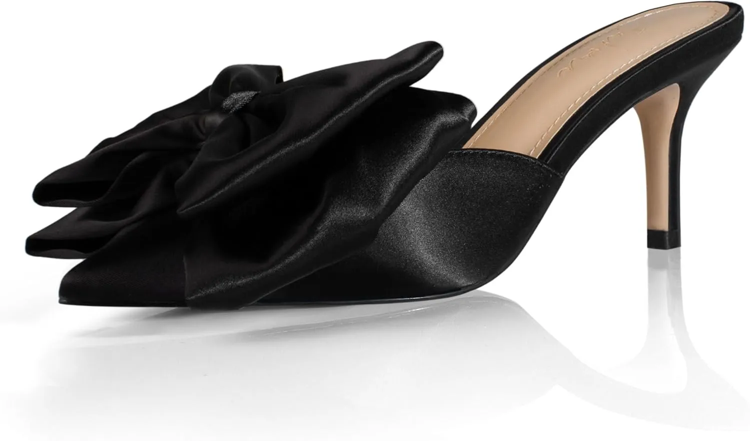 iadore Women's High Heel Sandals, 3'' Satin Closed Pointed Toe Oversized Bow Slip-on Stiletto Slippers Party Prom Casual Dress Mules