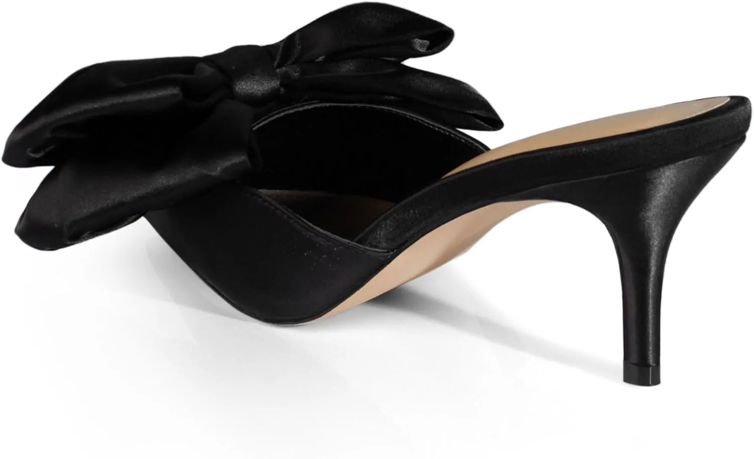 iadore Women's High Heel Sandals, 3'' Satin Closed Pointed Toe Oversized Bow Slip-on Stiletto Slippers Party Prom Casual Dress Mules