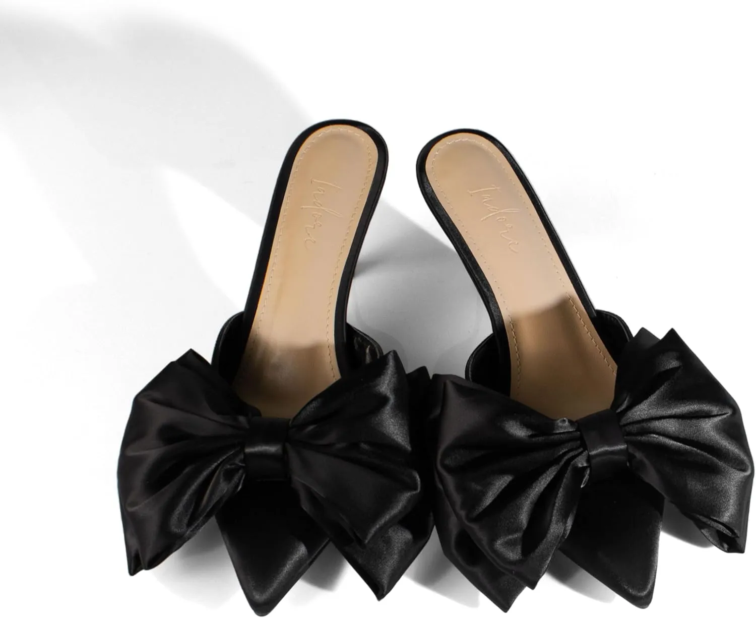 iadore Women's High Heel Sandals, 3'' Satin Closed Pointed Toe Oversized Bow Slip-on Stiletto Slippers Party Prom Casual Dress Mules