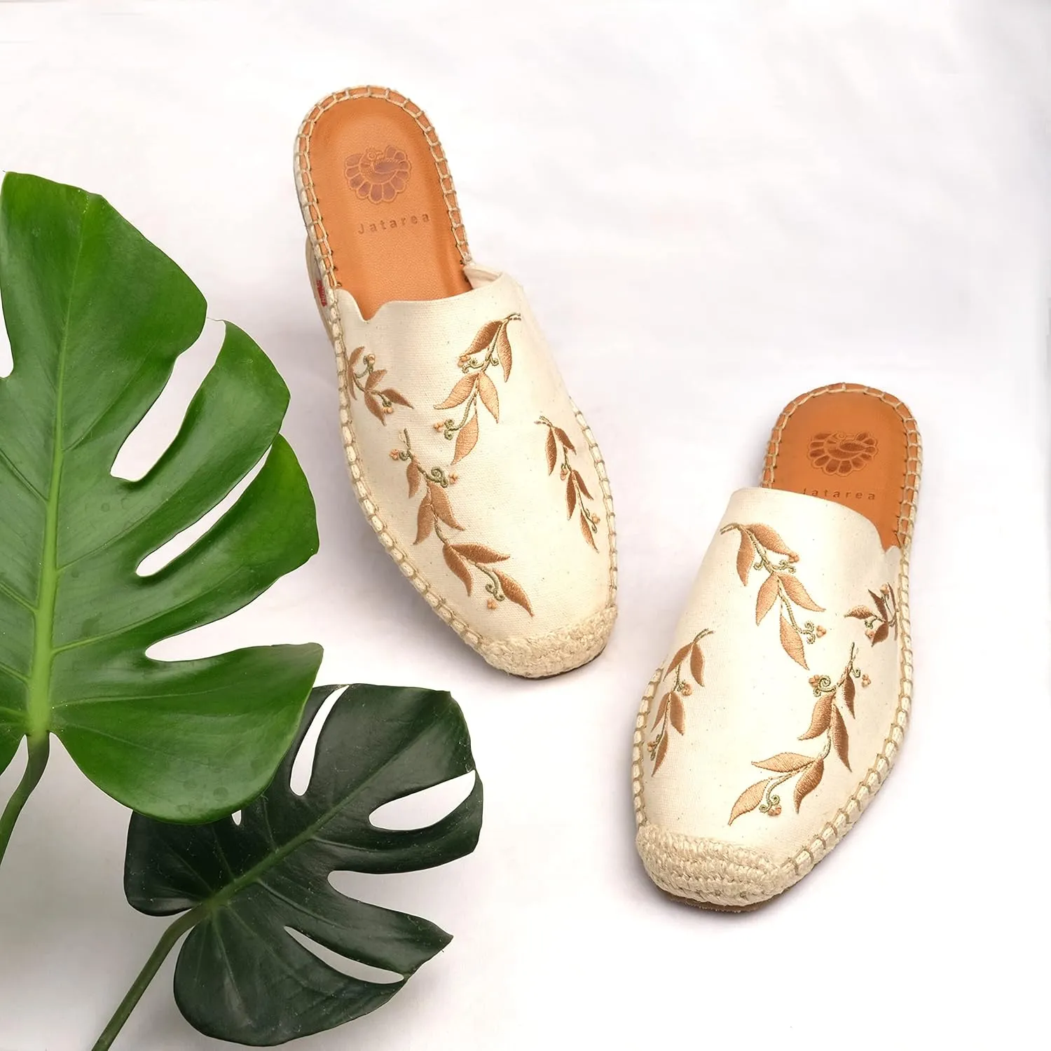 JATAREA Women's Flat Mules | Round Toe Leather Slip-Ons for Any Summer Outing Shoes