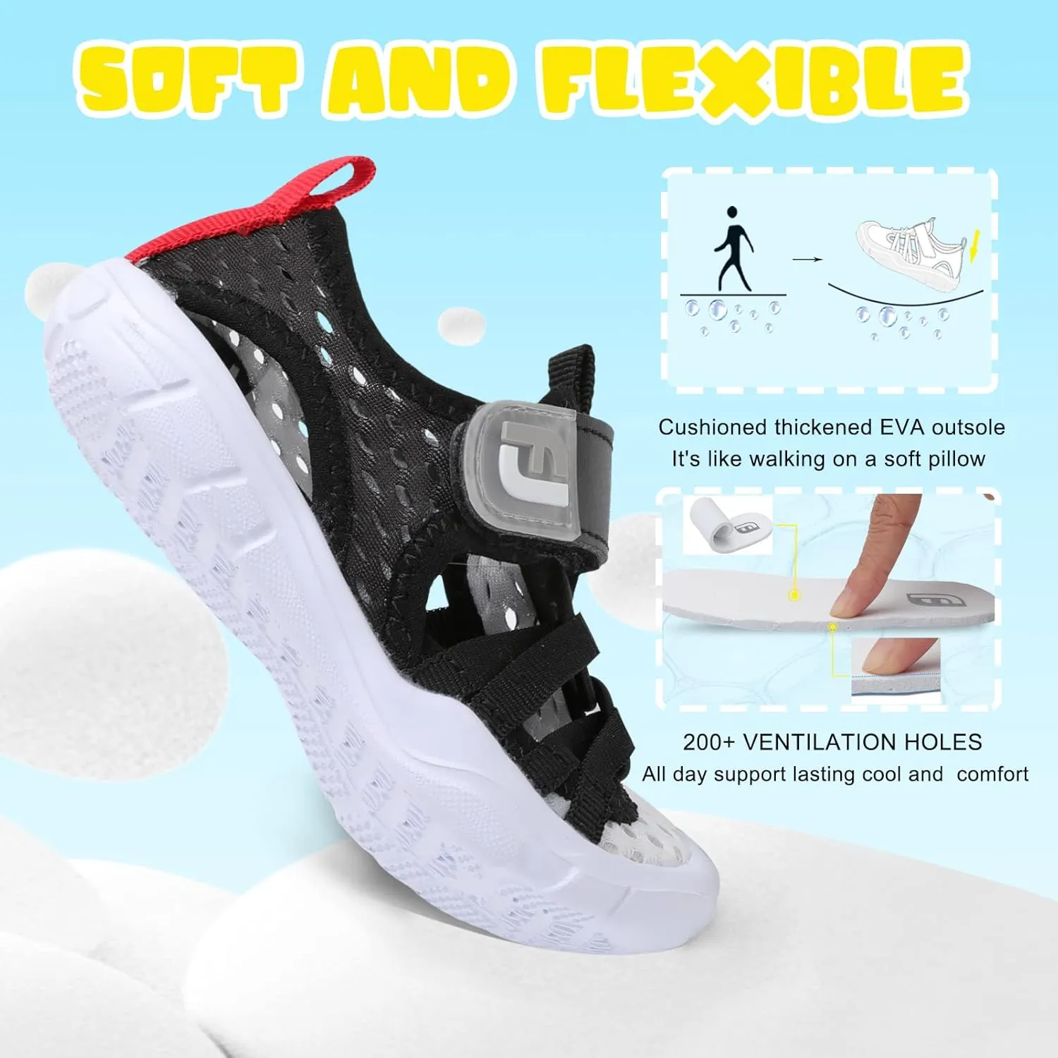 JOINFREE Toddler Boys Girls Water Shoes Breathable Qucik Dry Sport Beach Sandals Lightweight Barefoot Flexible