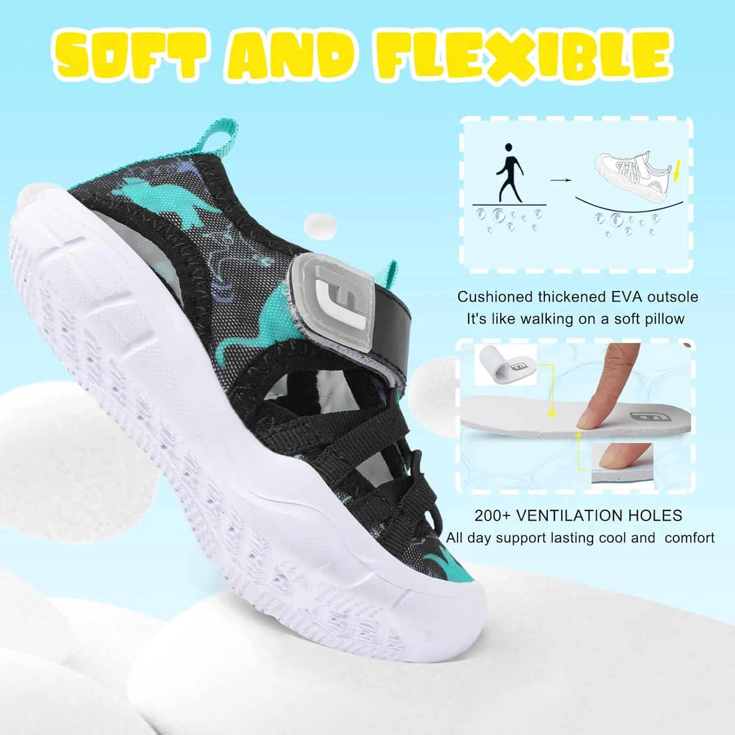 JOINFREE Toddler Boys Girls Water Shoes Breathable Qucik Dry Sport Beach Sandals Lightweight Barefoot Flexible