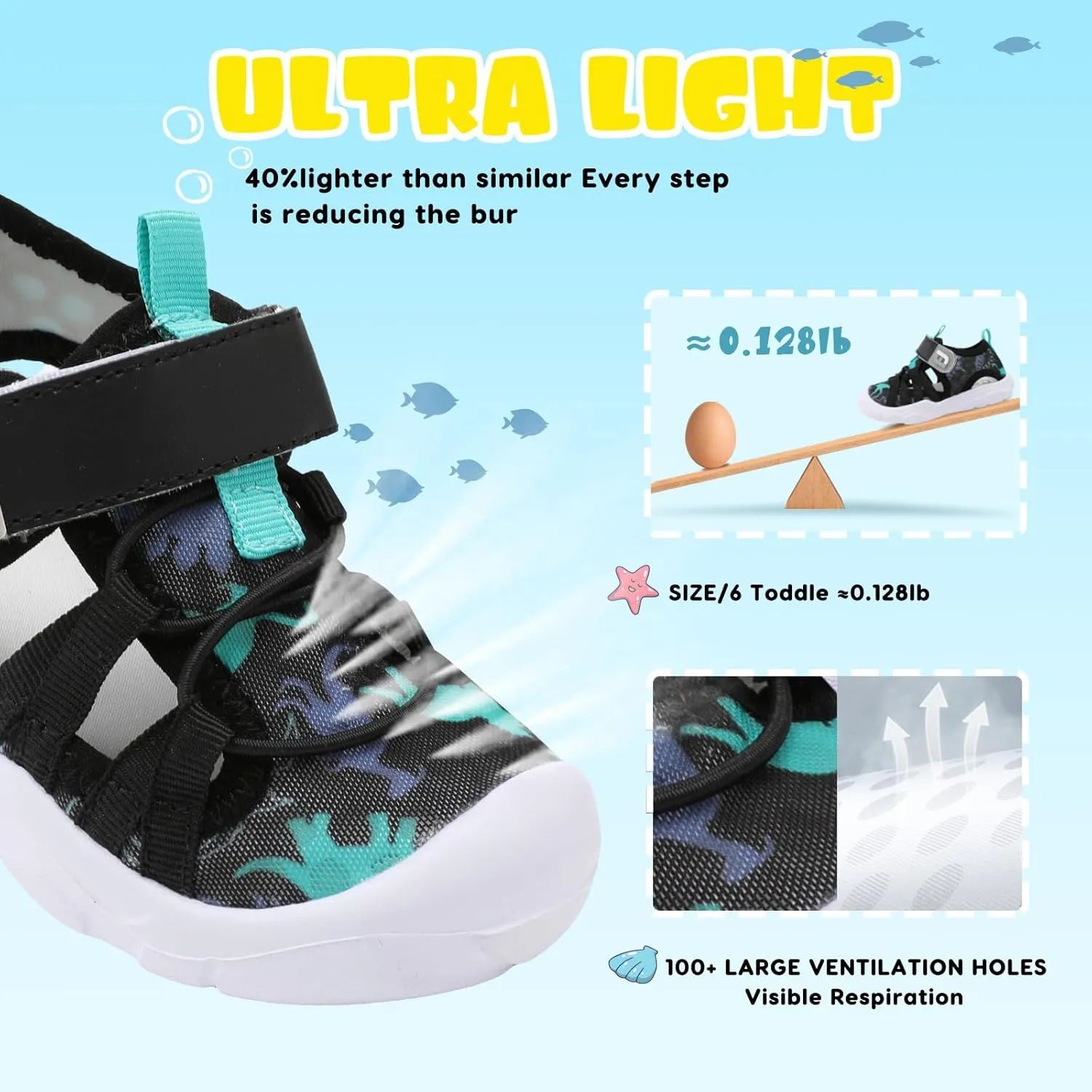 JOINFREE Toddler Boys Girls Water Shoes Breathable Qucik Dry Sport Beach Sandals Lightweight Barefoot Flexible